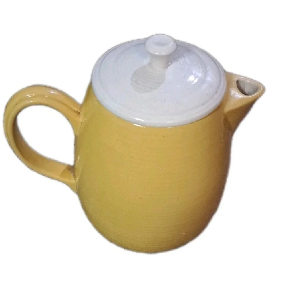 Vtg Yellow Porcelain Coffee/Teapot W/White Lid
